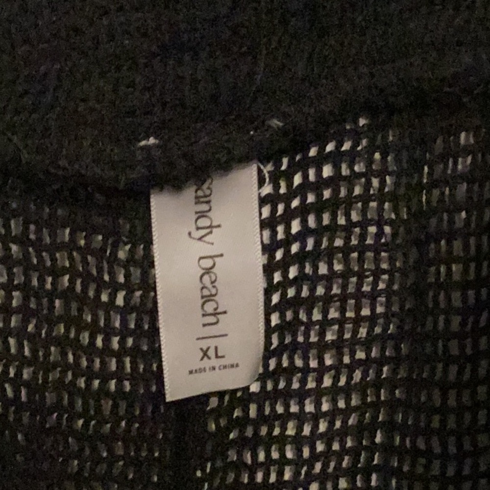 Black 2 Piece Mesh Button Down Swim Coverup with Notched Collar - Picture 13 of 16